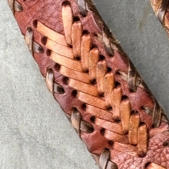 Vintage Tooled Leather Boho Belt Wood Buckle Woven Western Festival Belt Unisex - Picture 5 of 9